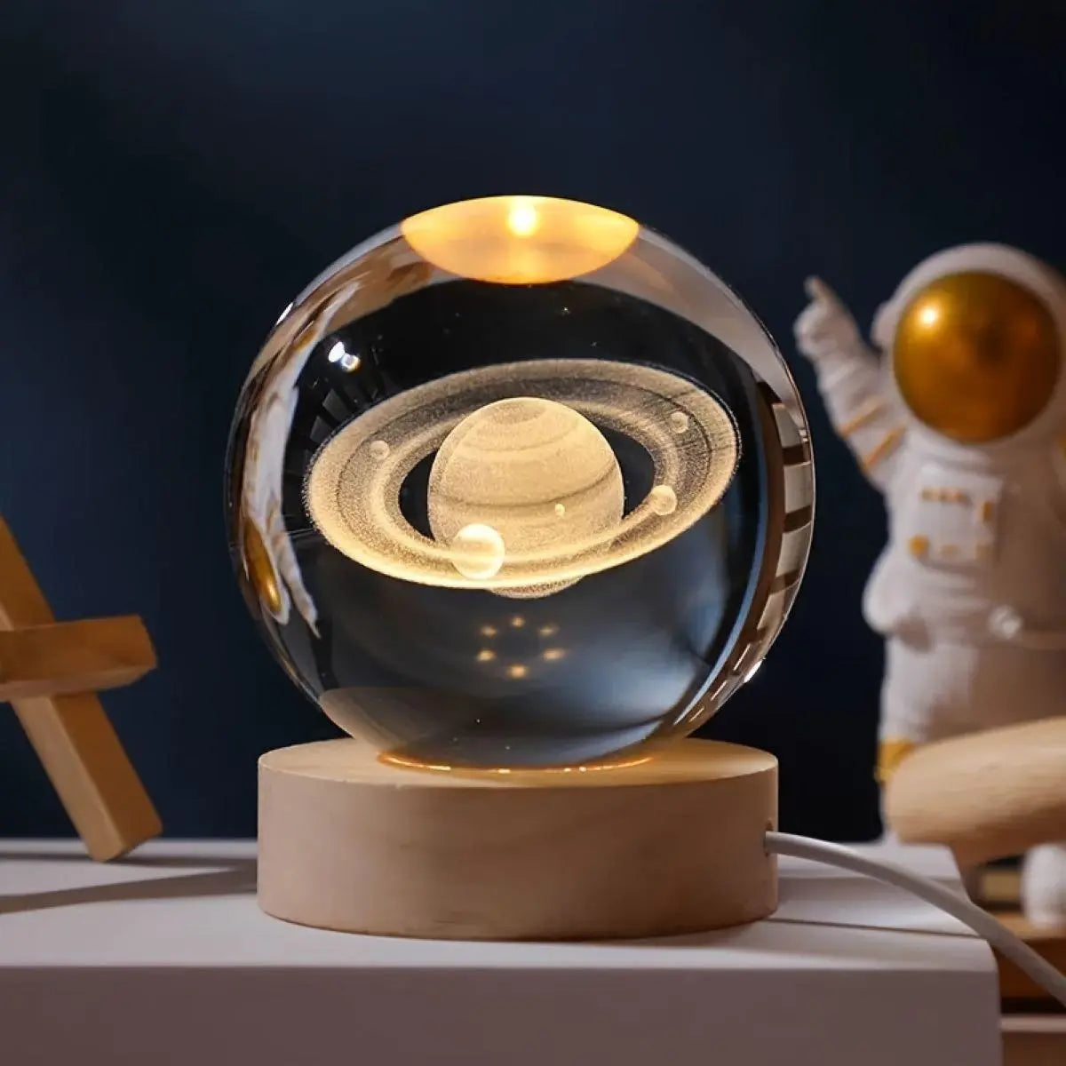 3D Laser Engraved Crystal Ball with Saturn Moon Galaxy Pattern USB Powered Magic LED Lighting for Christmas Valentine'S Day Anniversaries Home Decor