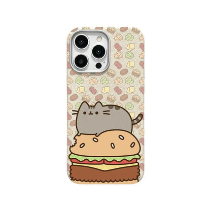 Cute Pusheen Cat Polka Dot Phone Case for Iphone 17Promax/16/15/14/13/12 Series, Slim Shockproof Soft Back Cover for Daily Protection,Leather-Textured Phone Case,Funny Cat Design Phone Case