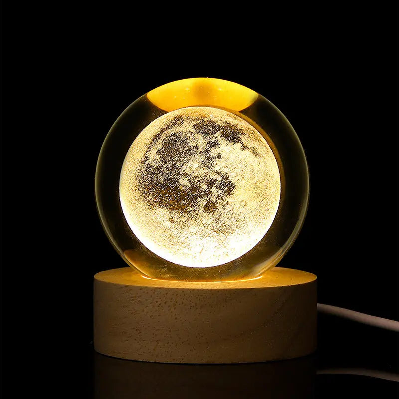 3D Laser Engraved Crystal Ball with Saturn Moon Galaxy Pattern USB Powered Magic LED Lighting for Christmas Valentine'S Day Anniversaries Home Decor
