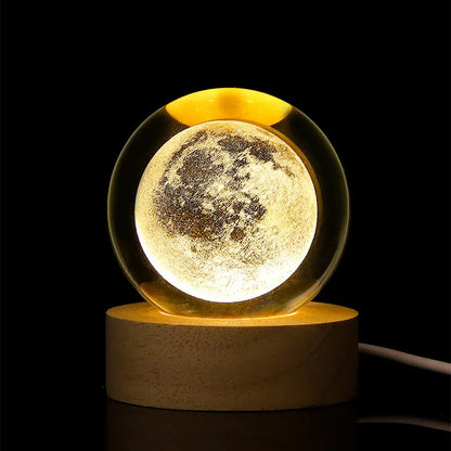 3D Laser Engraved Crystal Ball with Saturn Moon Galaxy Pattern USB Powered Magic LED Lighting for Christmas Valentine'S Day Anniversaries Home Decor