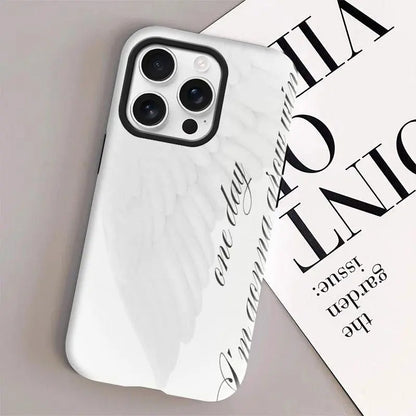 Women'S Angel Wing & Lace Magnetic Smartphone Case - 2-In-1 Korean Style Handheld Devices Protection, Aesthetic Coquette Black White Print, Shockproof Hard PC + Soft TPU Bumper, Slim Waterproof Camera-Safe Cellphone Accessory