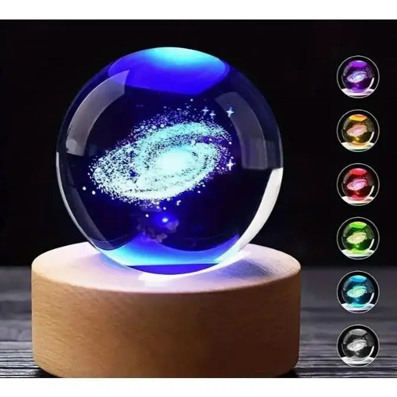 3D Laser Engraved Crystal Ball with Saturn Moon Galaxy Pattern USB Powered Magic LED Lighting for Christmas Valentine'S Day Anniversaries Home Decor