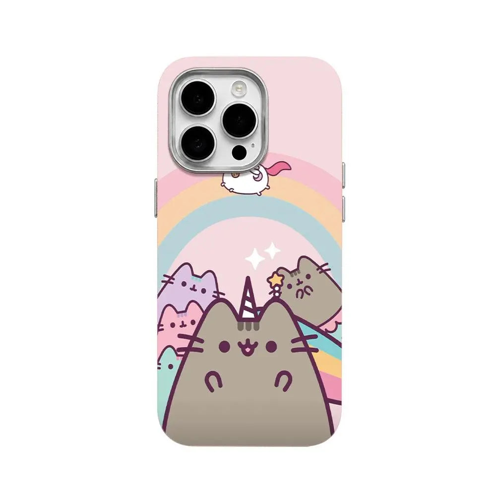Cute Pusheen Cat Polka Dot Phone Case for Iphone 17Promax/16/15/14/13/12 Series, Slim Shockproof Soft Back Cover for Daily Protection,Leather-Textured Phone Case,Funny Cat Design Phone Case