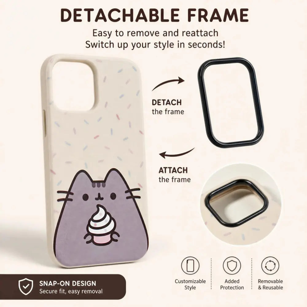 Cute Pusheen Cat Polka Dot Phone Case for Iphone 17Promax/16/15/14/13/12 Series, Slim Shockproof Soft Back Cover for Daily Protection,Leather-Textured Phone Case,Funny Cat Design Phone Case
