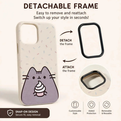 Cute Pusheen Cat Polka Dot Phone Case for Iphone 17Promax/16/15/14/13/12 Series, Slim Shockproof Soft Back Cover for Daily Protection,Leather-Textured Phone Case,Funny Cat Design Phone Case