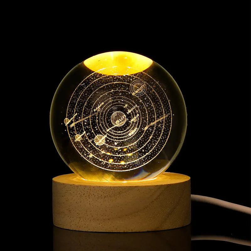 3D Laser Engraved Crystal Ball with Saturn Moon Galaxy Pattern USB Powered Magic LED Lighting for Christmas Valentine'S Day Anniversaries Home Decor