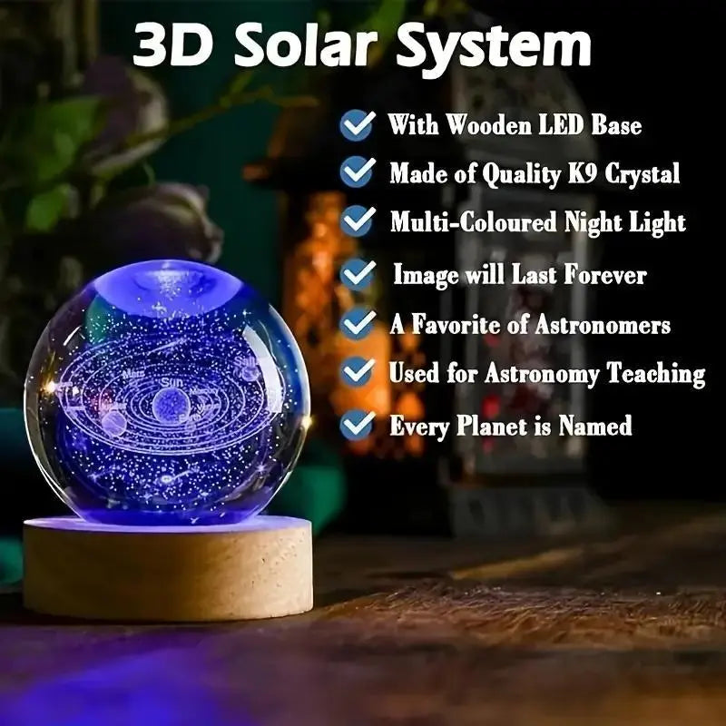 3D Laser Engraved Crystal Ball with Saturn Moon Galaxy Pattern USB Powered Magic LED Lighting for Christmas Valentine'S Day Anniversaries Home Decor