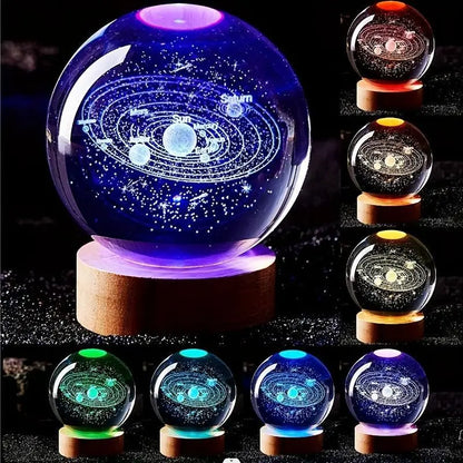3D Laser Engraved Crystal Ball with Saturn Moon Galaxy Pattern USB Powered Magic LED Lighting for Christmas Valentine'S Day Anniversaries Home Decor