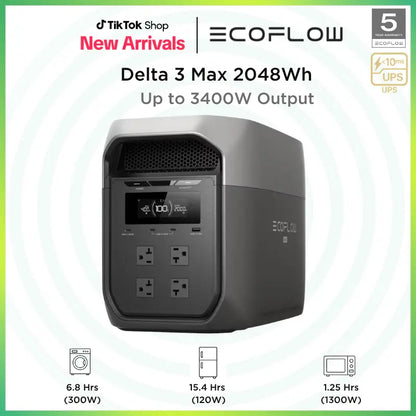[LIVE] DELTA 3 Max Portable, 2048Wh Lifepo4 Battery, Solar Generator, 3400W X-Boost Output, Ultra-Fast 0-80% Charging in 1.13 Hr, Home Backup & RV Camping