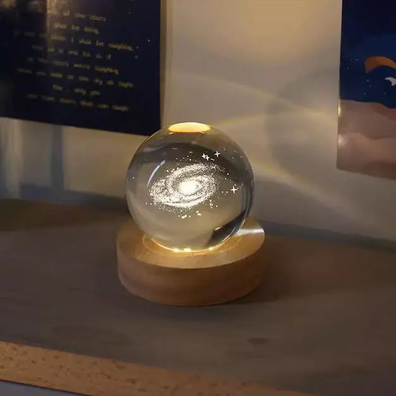 3D Laser Engraved Crystal Ball with Saturn Moon Galaxy Pattern USB Powered Magic LED Lighting for Christmas Valentine'S Day Anniversaries Home Decor