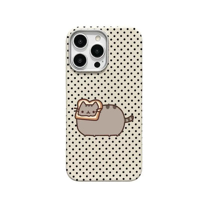 Cute Pusheen Cat Polka Dot Phone Case for Iphone 17Promax/16/15/14/13/12 Series, Slim Shockproof Soft Back Cover for Daily Protection,Leather-Textured Phone Case,Funny Cat Design Phone Case