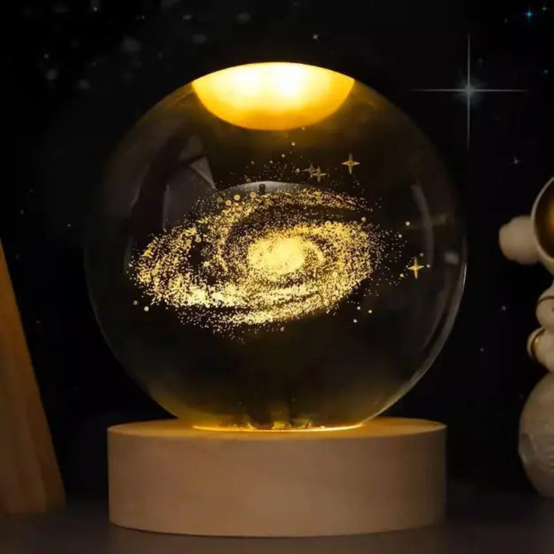 3D Laser Engraved Crystal Ball with Saturn Moon Galaxy Pattern USB Powered Magic LED Lighting for Christmas Valentine'S Day Anniversaries Home Decor