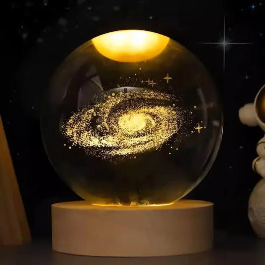 3D Laser Engraved Crystal Ball with Saturn Moon Galaxy Pattern USB Powered Magic LED Lighting for Christmas Valentine'S Day Anniversaries Home Decor